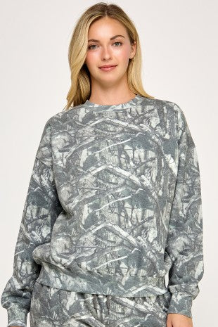 Fleece Camo Relaxed Fit Crewneck Sweatshirt