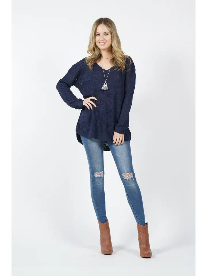 High Low Waffle Knit Top