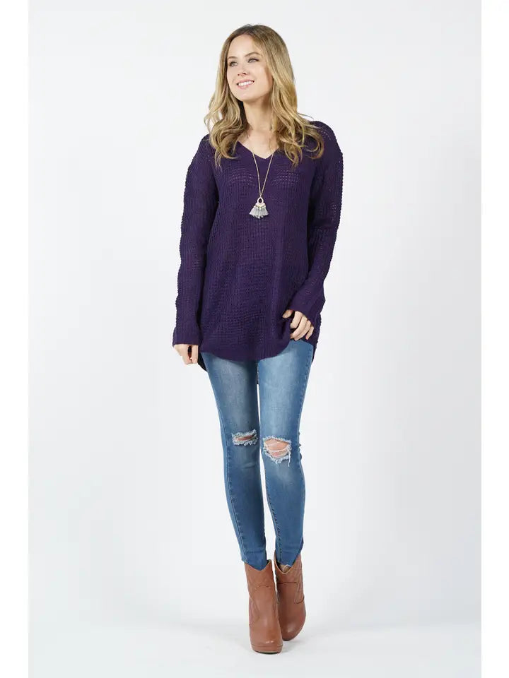 High Low Waffle Knit Top