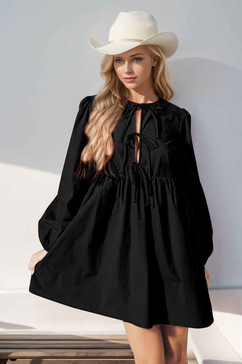 Double Take Front Tied Long Sleeve Mini Dress