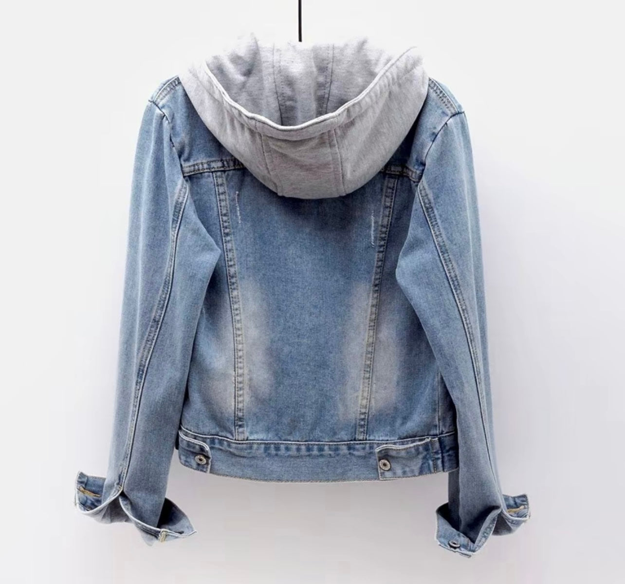Women's Denim Distressed Jacket with Detachable Hood