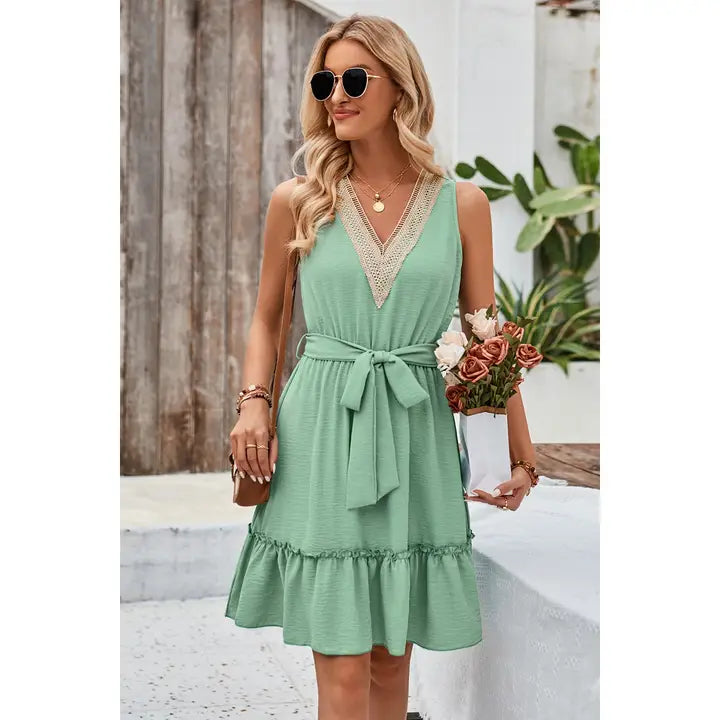 Belted A-Line Tiered Dress