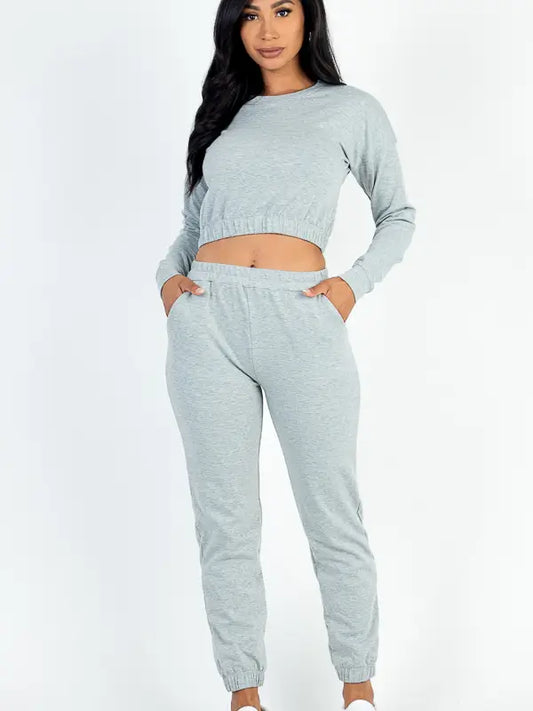 French Terry Elastic Waist Pullover & Joggers Set