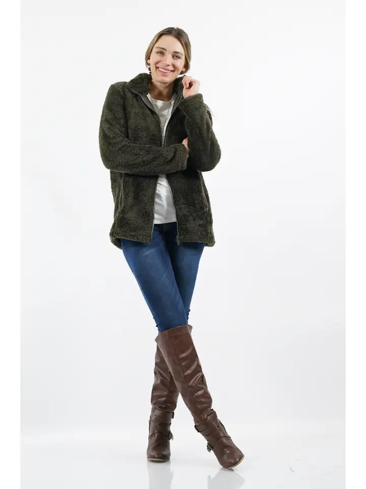 Faux Fur Zipper Front Jacket Side Pockets